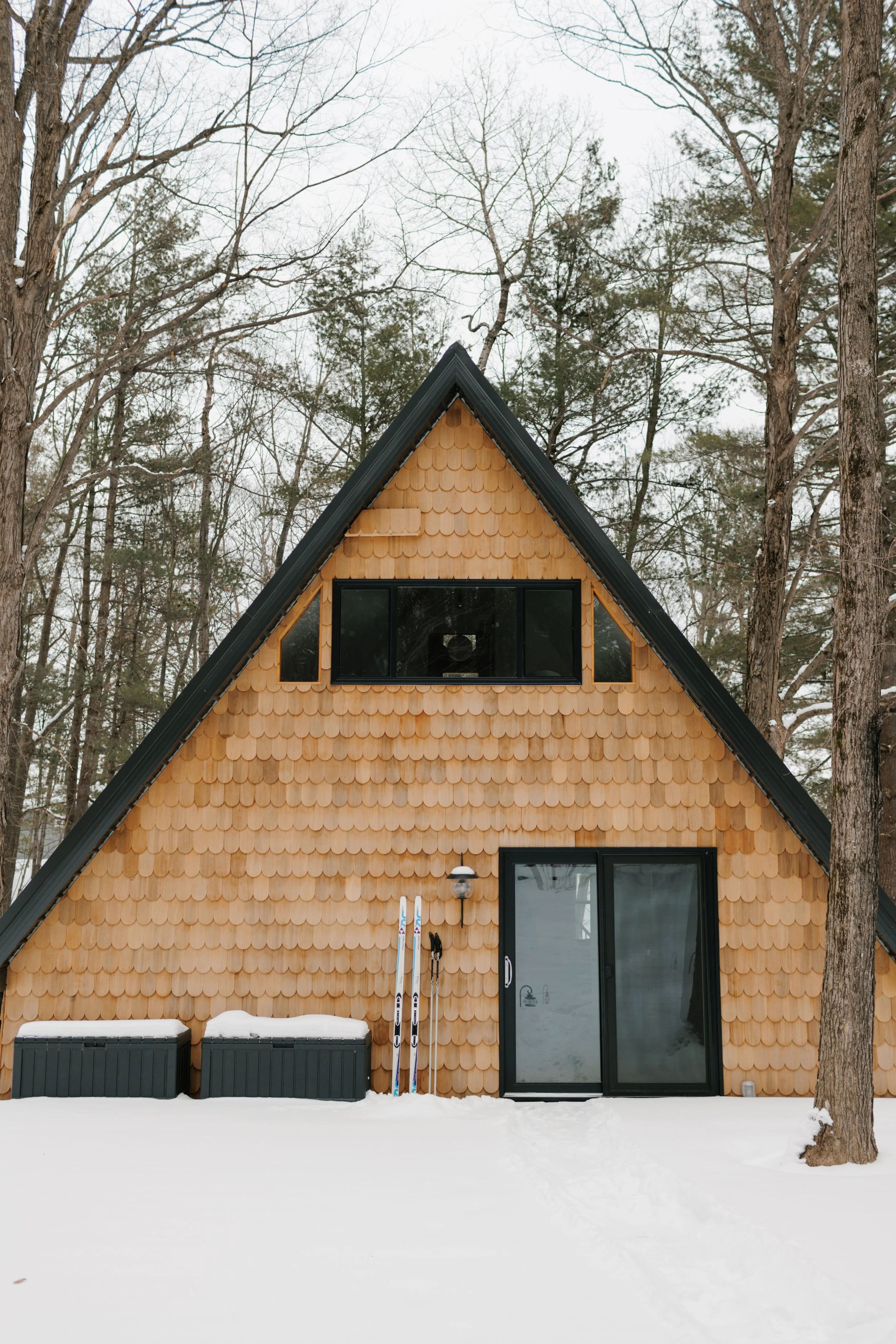 Snowy deck at the A-Frame