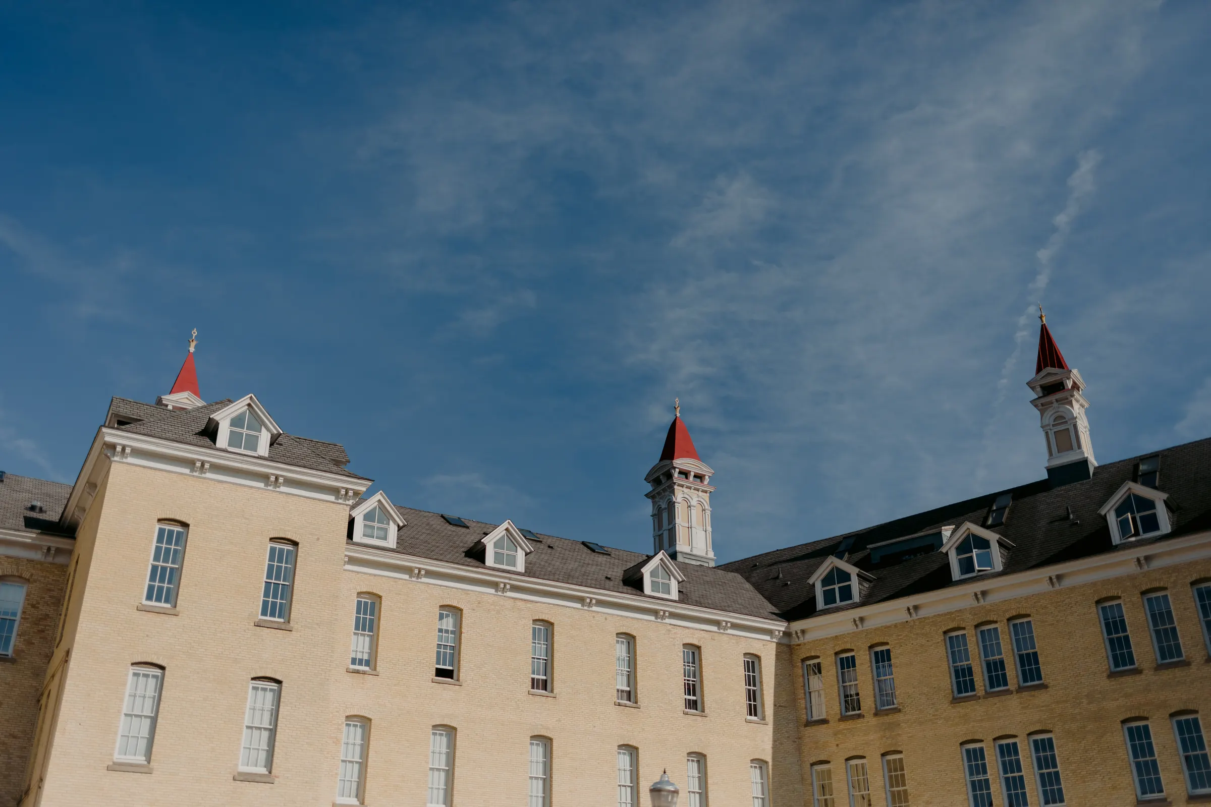 The historic Building 50 courtyard at the Village at Grand Traverse Commons