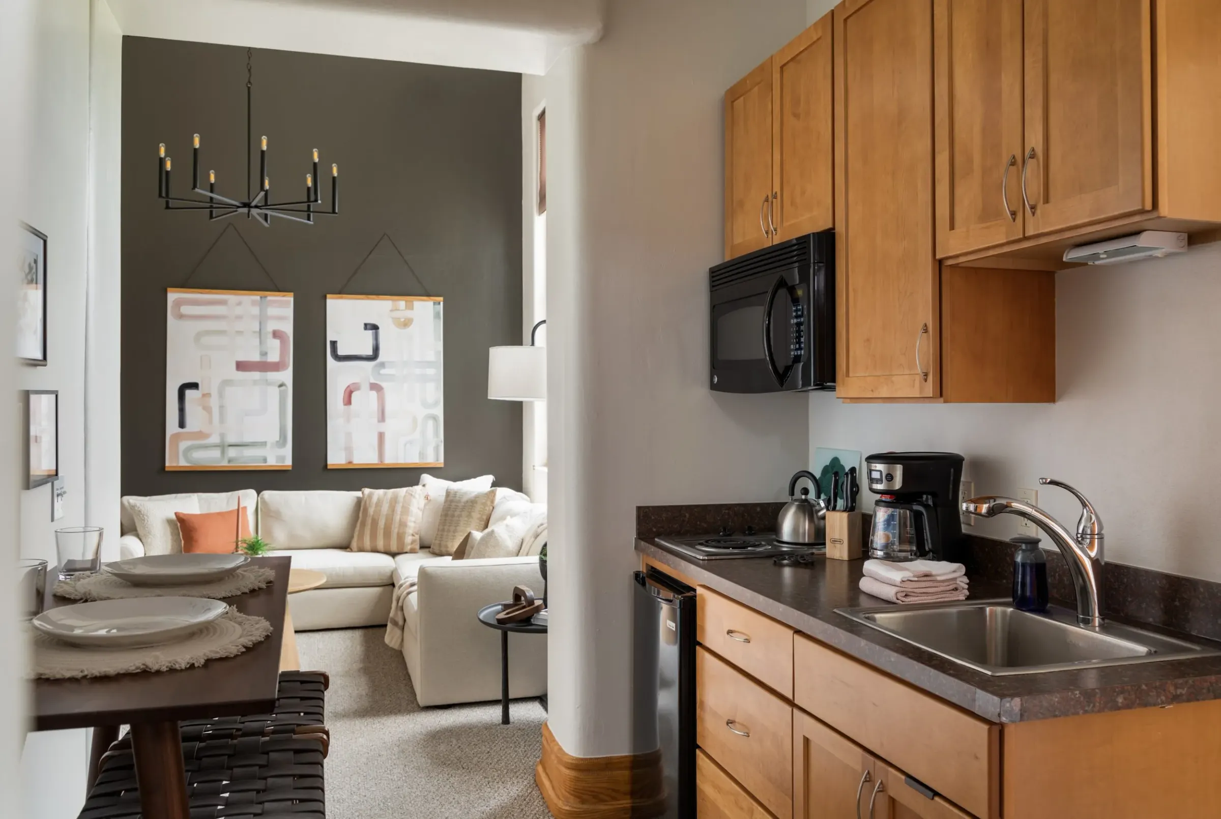 Beautifully styled interior space at Historic Hearth in Village at Grand Traverse Commons, Traverse City